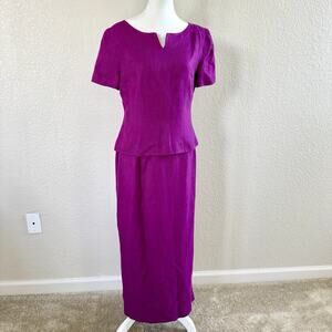 Maggy London Size 8 Bright Purple Career Long Skirt And Top Suit 2 Piece Set
